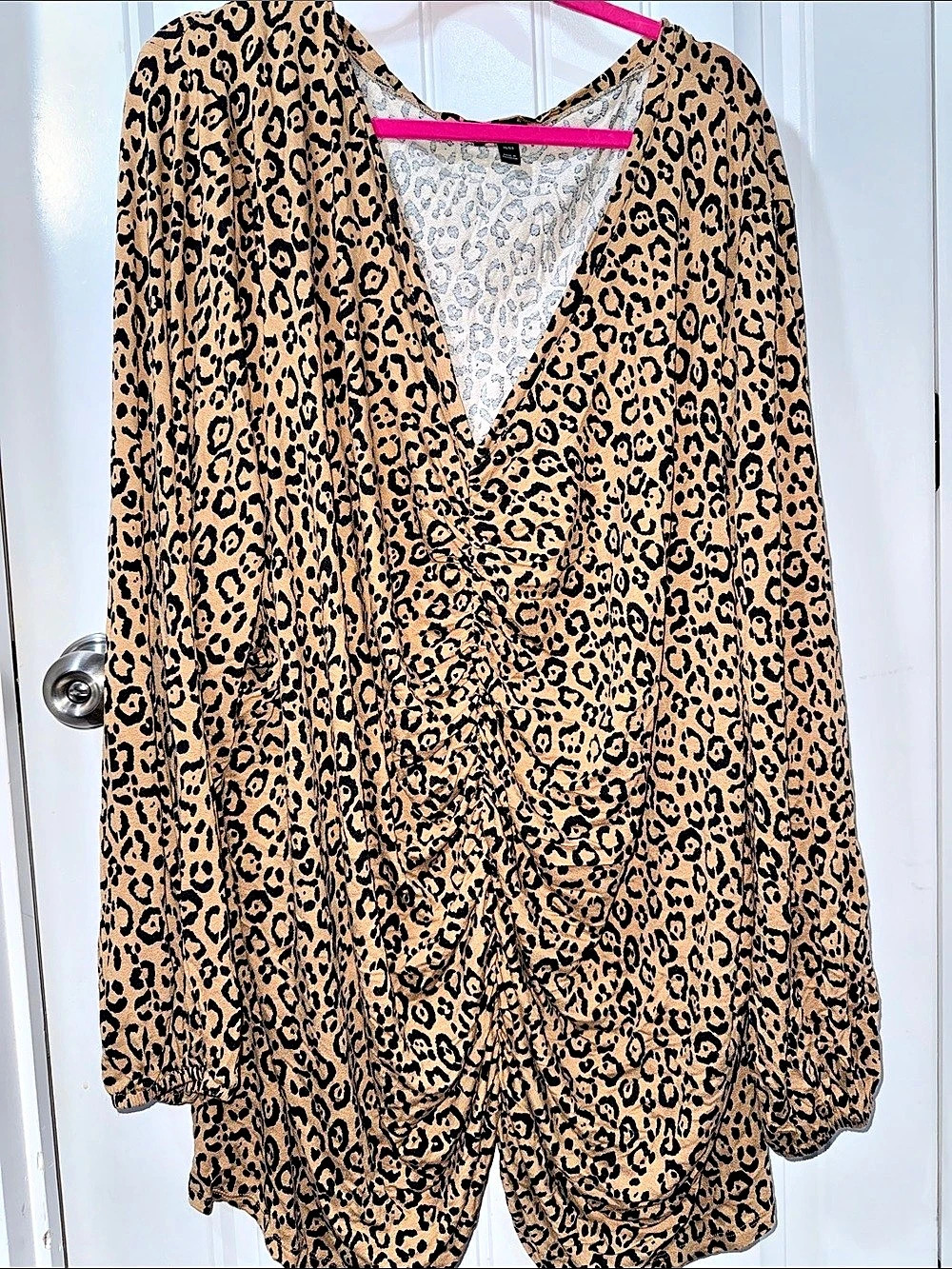 Lane Bryant Leopard Print Ruched Blouse Brown & Black Size 38/40